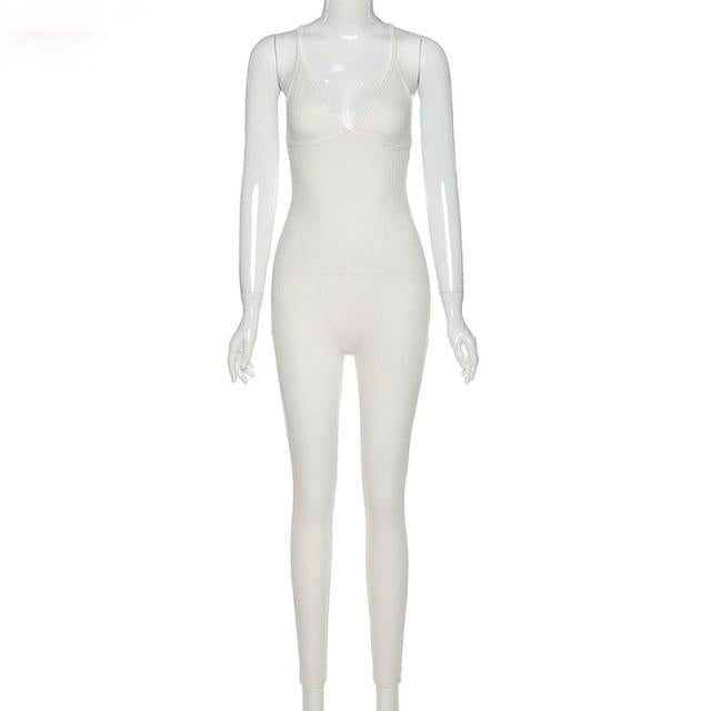 Casual Sexy Ladies' V-neck Backless Elastic Jumpsuits For Sport Hang Out