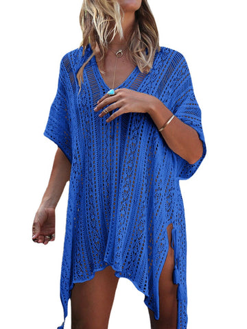 Women Crochet Solid Color Hollow Out Breathable Sunscreen Cover Ups
