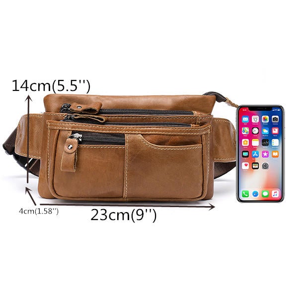 MVA Men Genuine Leather Zipper Casual Waist Bag