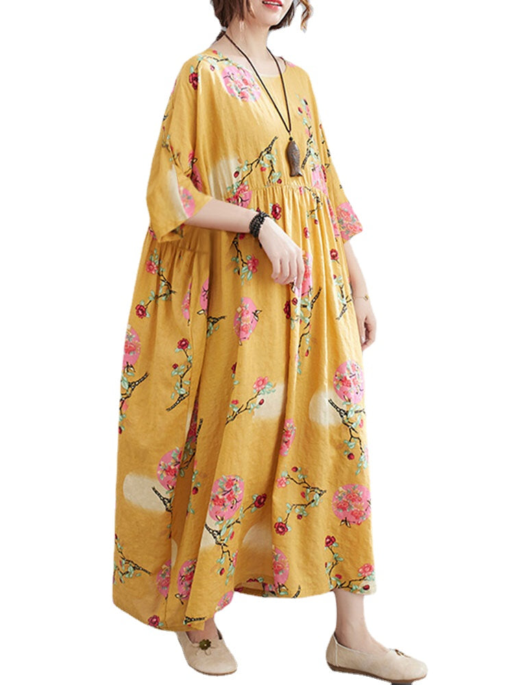 O-Neck Floral Loose Bohemian Casual Summer Dress For Women