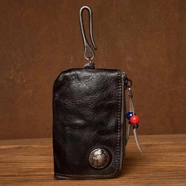 Men Genuine Leather Vinatge Car Key Wallet Texture Wear-resistang Case Coin Purse