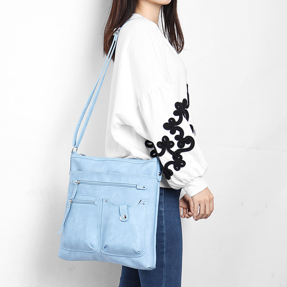 Women Faux Leather Multi-pocket Shoulder Bag Crossbody Handbag Large Capacity