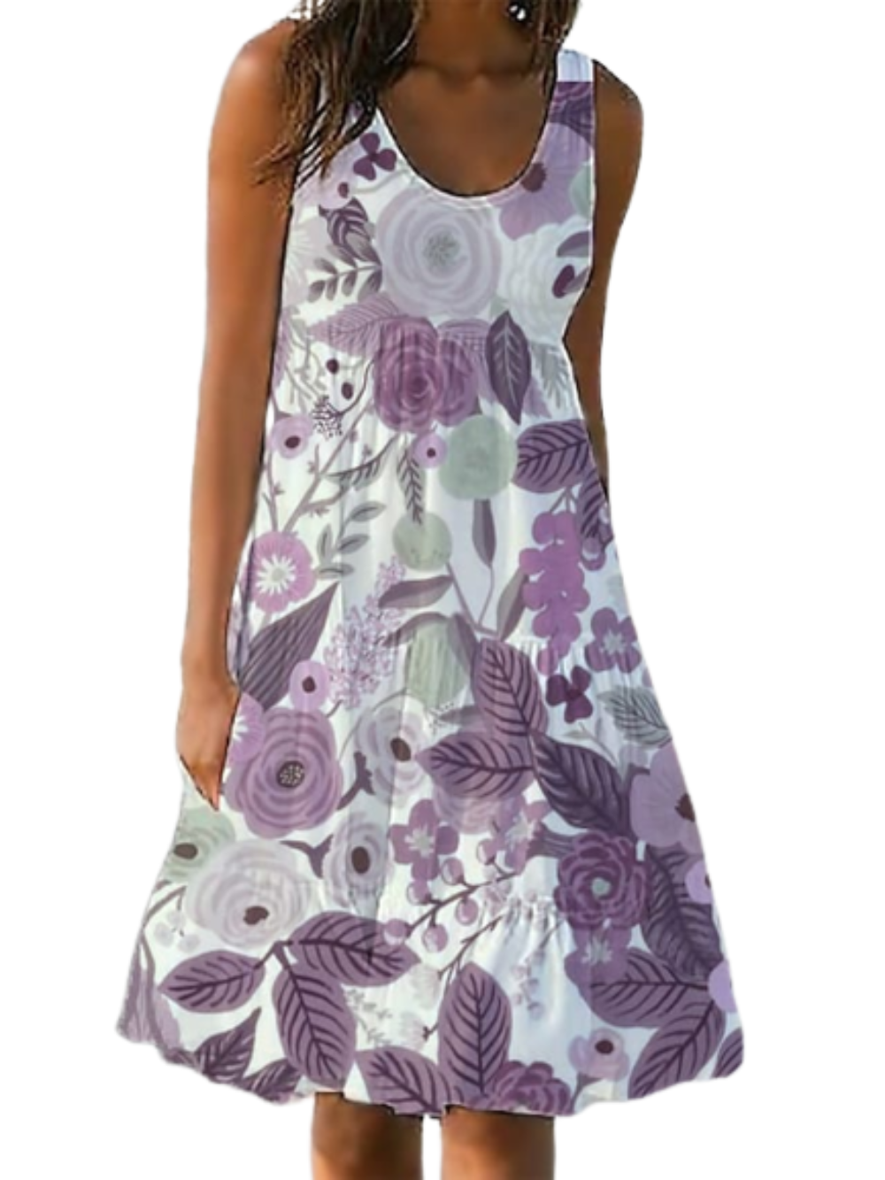 Women's Sleeveless Floral Pocket U Neck Vacation Dress