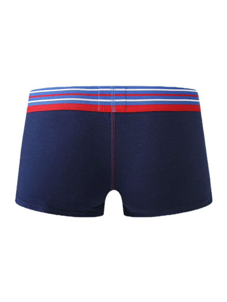 Mens Cotton Breathable Thin Striped Elastic Mid Waist Patchwork Boxers
