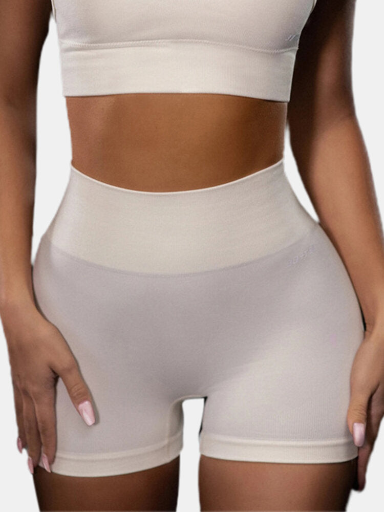 Sport Women Plain Elastic Seamless Yoga Gym High Waist Shorts