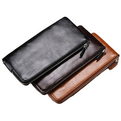 Men Genuine Leather Slim Multi-function Long Wallet Card Holder Phone Bag