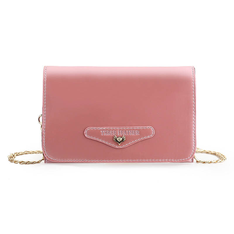 Female Casual Patent Leather Small Square Bag Chain Phone Shoulder Messenger with Transparent Slot