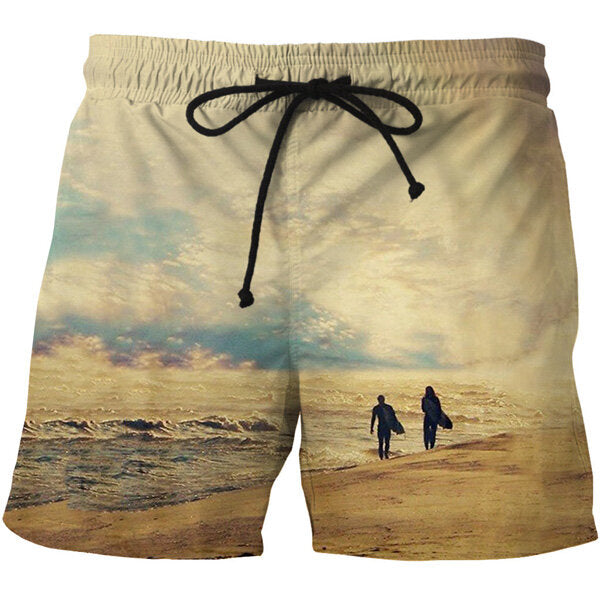 Men Printing Quick Drying Fashion Casual Pocket Board Beach Shorts Plus Size