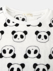 Women All Over Cartoon Panda Long Sleeve Plush Warm Home Pajama Set