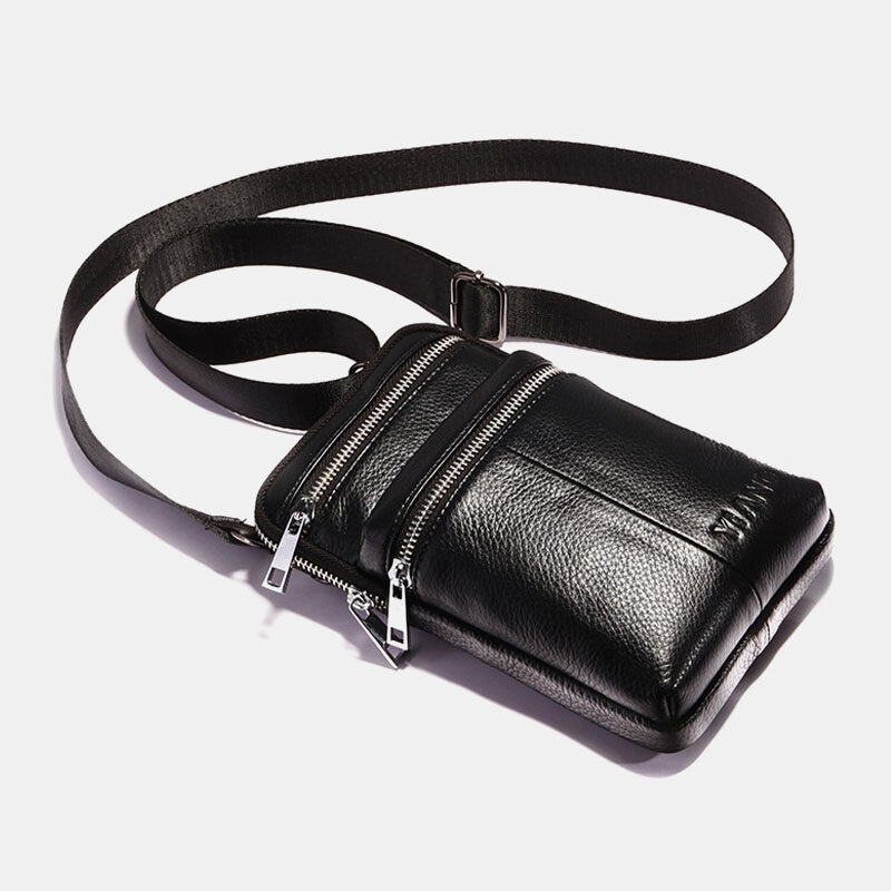 Men Genuine Leather Belt Bag Casual Crossbody Shoulder