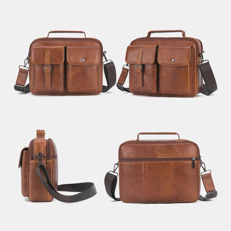 Men's Genuine Leather Multi-Function Retro Large Capacity Shoulder Crossbody Bag