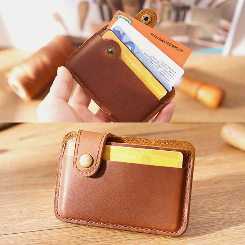 Men Genuine Leather Vintage Multi-Card Slots Bus Card Holder Mini Small Wallet