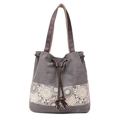 Women Canvas Bucket Tote Bag Dual-use Multi-pocket Shoulder Bag