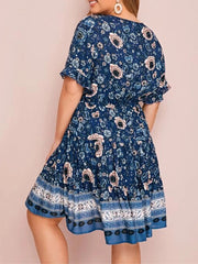 Bohemia Floral Print V-neck Casual Holiday Midi Dress