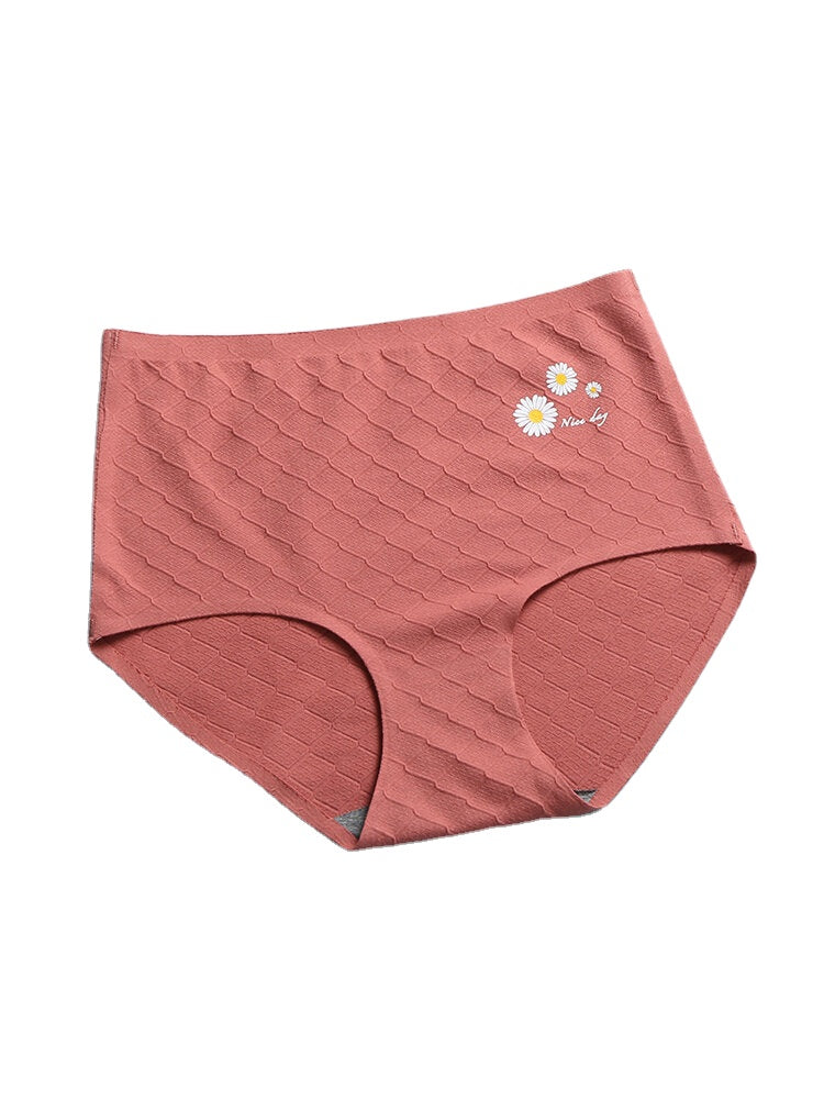 Women Daisy Print Textured Graphene Antibacterial Cotton Cozy High Waist Panties