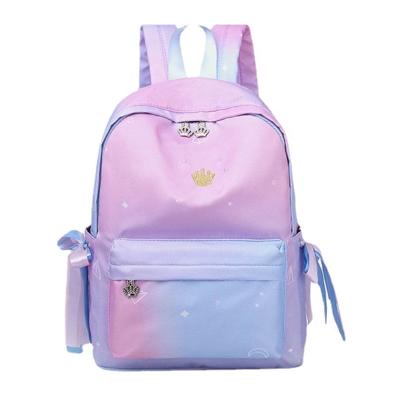 Women Oxford Color Gradient Earphone Hole BowKnot Casual Studeng Bag Backpack