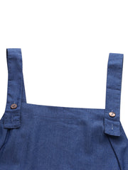 Women Denim Solid Color Button Loose Overalls Casual Wide Leg Pocket Jumpsuits