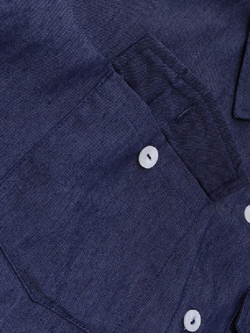 Casual Loose Button Front Irregular Split Hem Denim Maxi Shirt Dress with Front Pockets