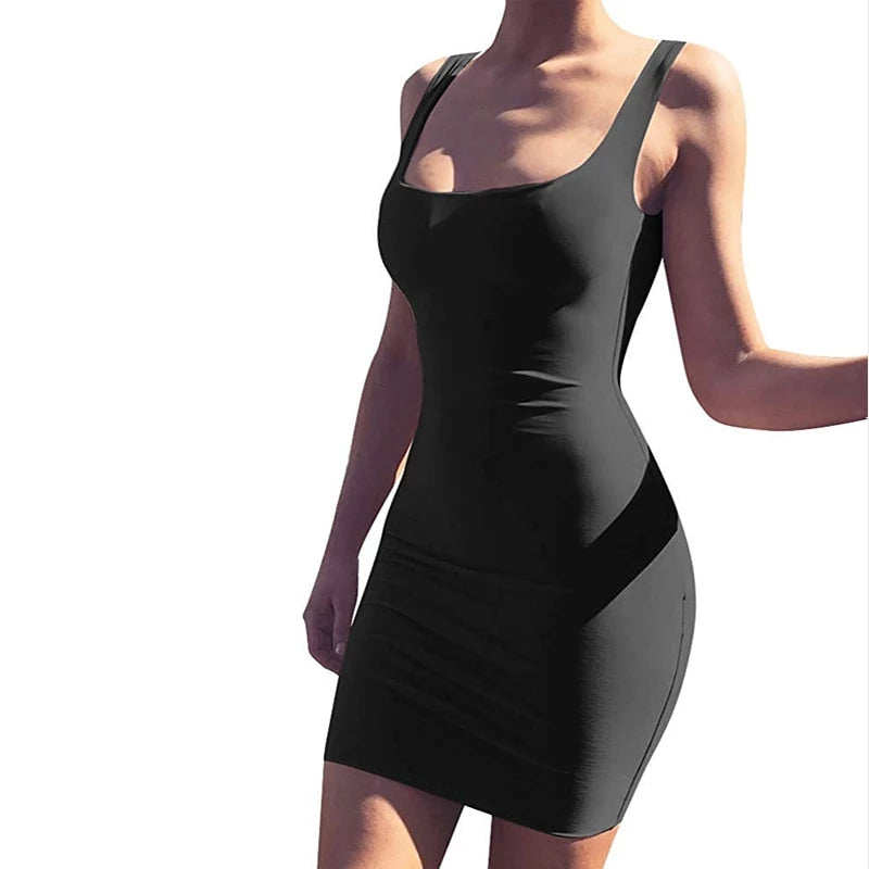 Sexy Ladies' Solid Color Knee Length Club Dress With Long Sleeve Or Sleeveless Type