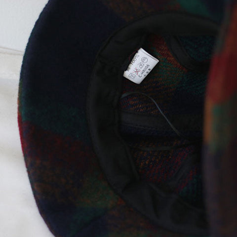 Women Cotton Patchwock Plaids Pattern Vintage Casual Warm Bucket Hat