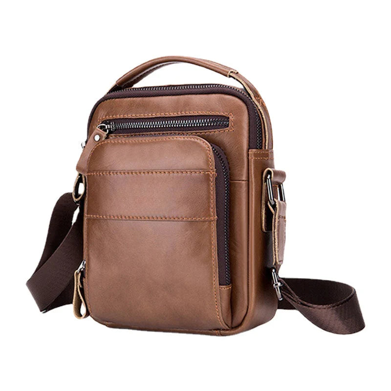 Men Genuine Leather Multifunction Multi-Pocket Waterproof Crossbody Bag Shoulder Bag