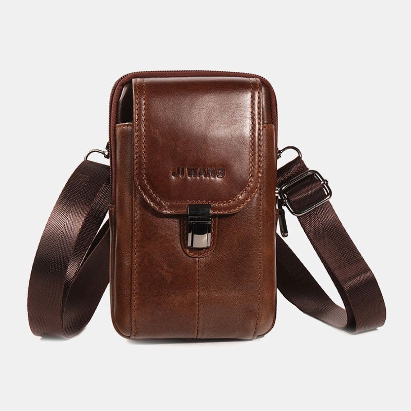 Men Genuine Leather Belt Phone Bag Casual Crossbody Shoulder