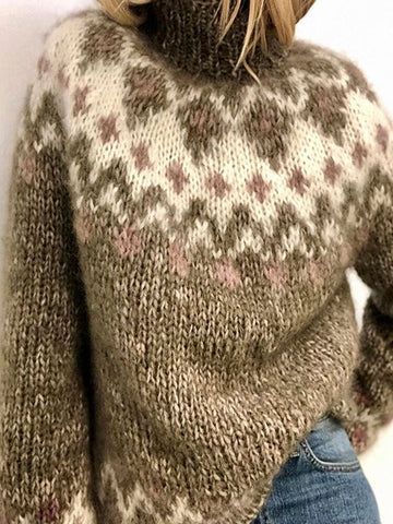 Women Vintage Pattern Knit Raglan Sleeve Casual Pullover Sweaters