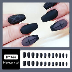 24 Pcs Dark Acrylic Full Cover False Nails - Easy Press On for Women & Girls