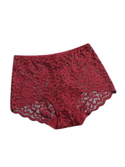 Women Lace Hollow See Through Out Mid Waist Panties