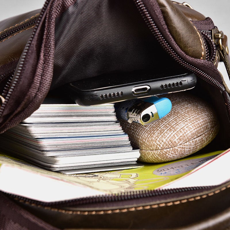 Men Genuine Leather Multi-pocket Vintage 6.3 Inch Phone Bag Crossbody Bags Shoulder Handbag