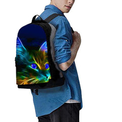 Unisex Oxford Fluorescence Luminous Cat Pattern Large Capacity School Bag Backpack