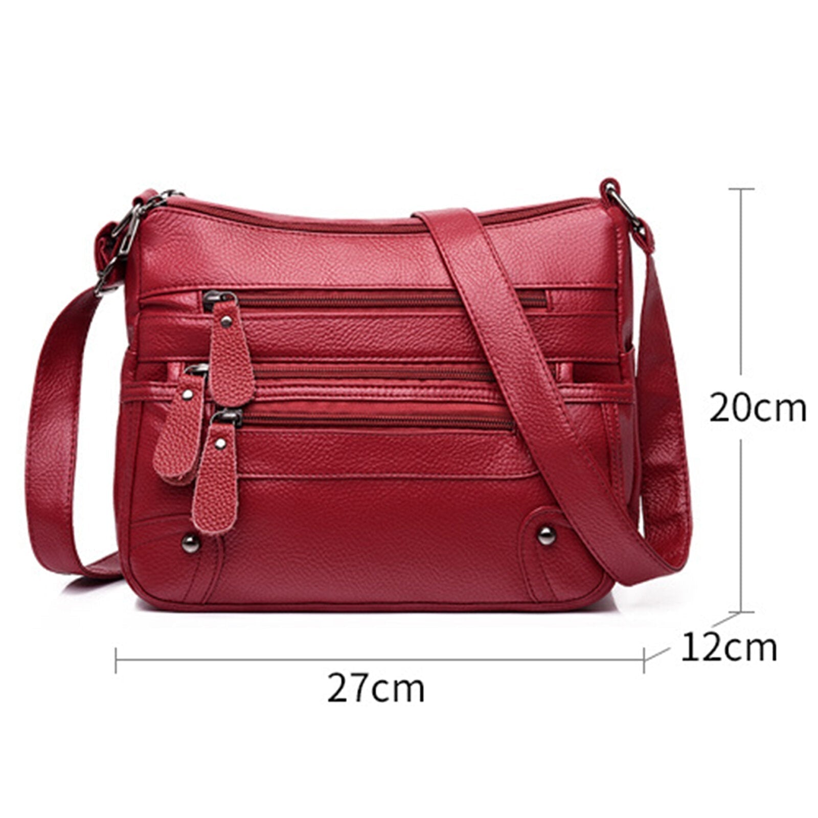 Women Artificial Leather Vintage Soft Lychee Pattern Crossbody Bag Large Capacity Multi-pocketed Shoulder Messenger Bag