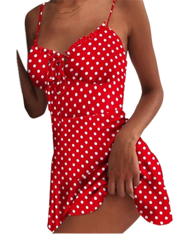 Women‘s Casual Sleeveless Polka Dot Spaghetti Strap Stylish Weekend Sexy Dress
