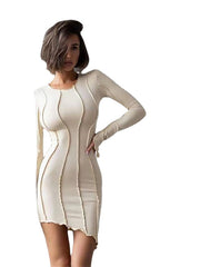 Women's Wedding Guest Dress Party Dress Sheath Dress Mini Dress White Green Long Sleeve Pure Color Patchwork Summer Spring Fall Crew Neck Fashion Wedding Guest Vacation Summer Dress