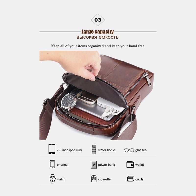 Men Genuine Leather Large Capacity Shoulder Baq Crossbody Bag