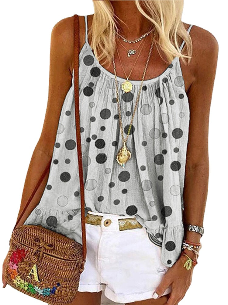 Summer Polka Dot Print Sleeveless Sling T-shirts Casual Loose Tank Top