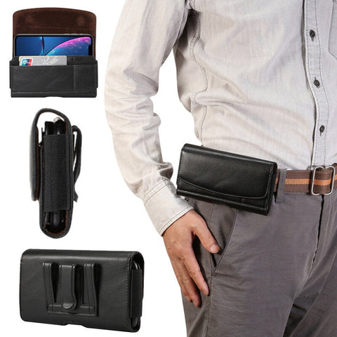 Men Faux Leather 7.2 Inch Phone Bag Waist Belt Hanging Pack With Loop