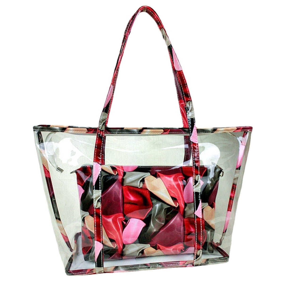 Women Clear Transparent Flowers Beach Shopping Bag Shoulder Handbag Tote Purse