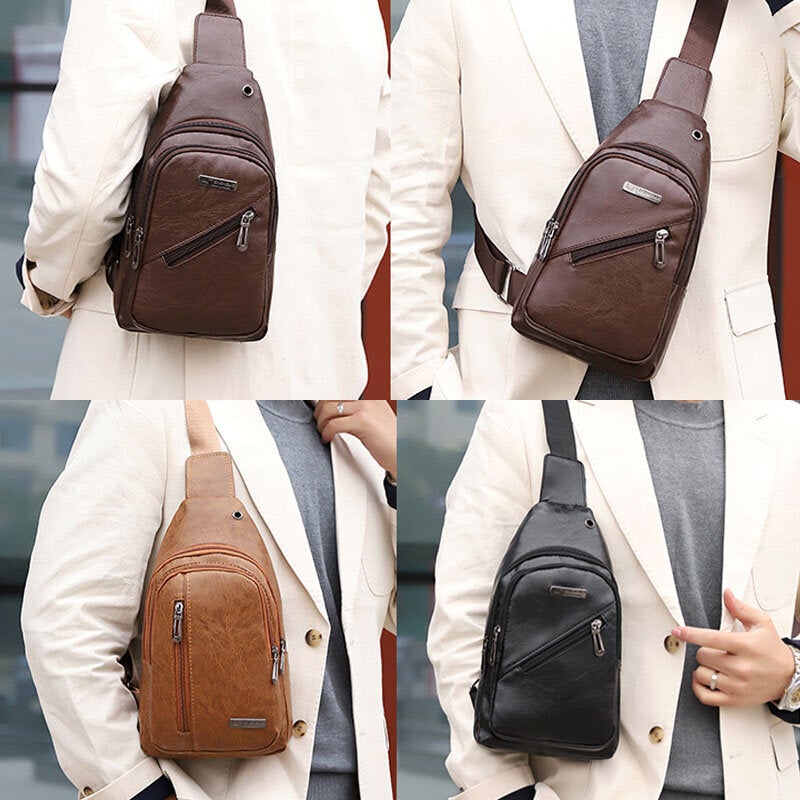 Men Earphone Hole Business Multi-pocket Crossbody Bag Chest Bag Sling