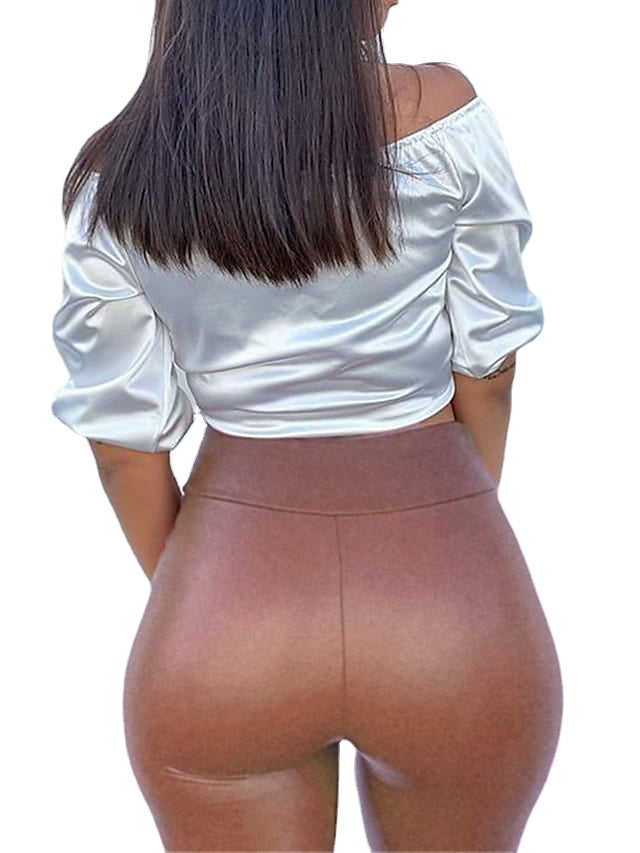 Women's Artificial Leather High Waist Simple Classic Skinny Pants