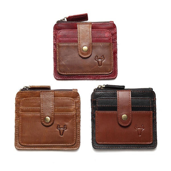 RFID Man Antimagnetic Genuine Leather Coin Bag 6 Card Slots Wallet