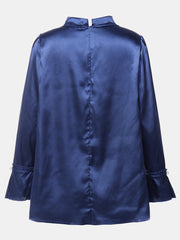 Solid Color Pearl Flared Long Sleeve Ruffled Office Blouse For Women