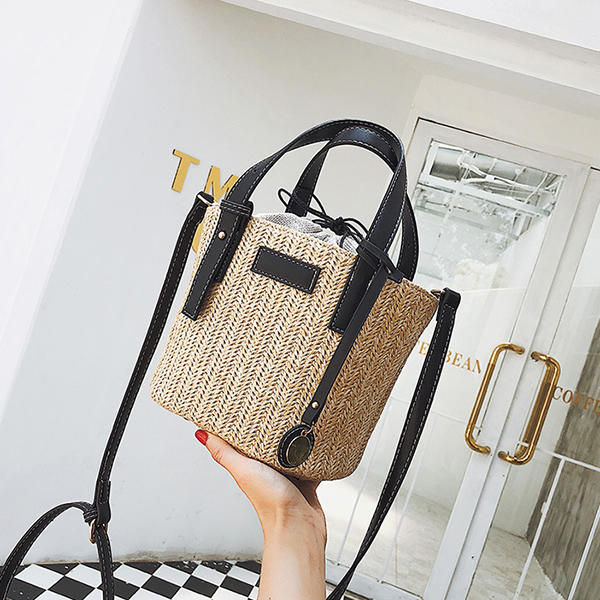 Straw Beach Bag Bucket Bag Handbag Shoulder Bag For Women
