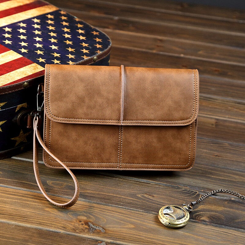 Men Faux Leather Retro Business Large Capacity Clutch Bag Hand-carry Wallet