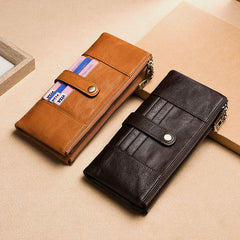 Men Genuine Leather RFID Blocking Vinatge Long Wallet Money Purse Phone Clutches Bag