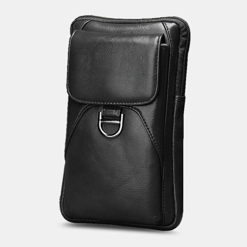 Men's Retro Leather Belt Bag, 6.5" Phone Holder, Wear-Resistant & Waterproof Waist Pack