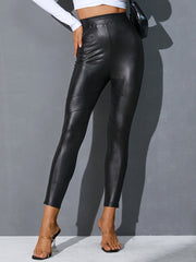 Women Solid Color PU Leather Bodycon Stylish Casual Leggings