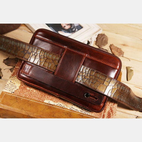 Men Genuine Leather Clutches Bag Belt Waist Phone for 7 inches Phones