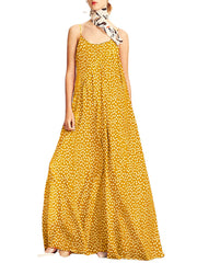 Women Polka Dot Print Spaghetti Straps Casual Maxi Dresses