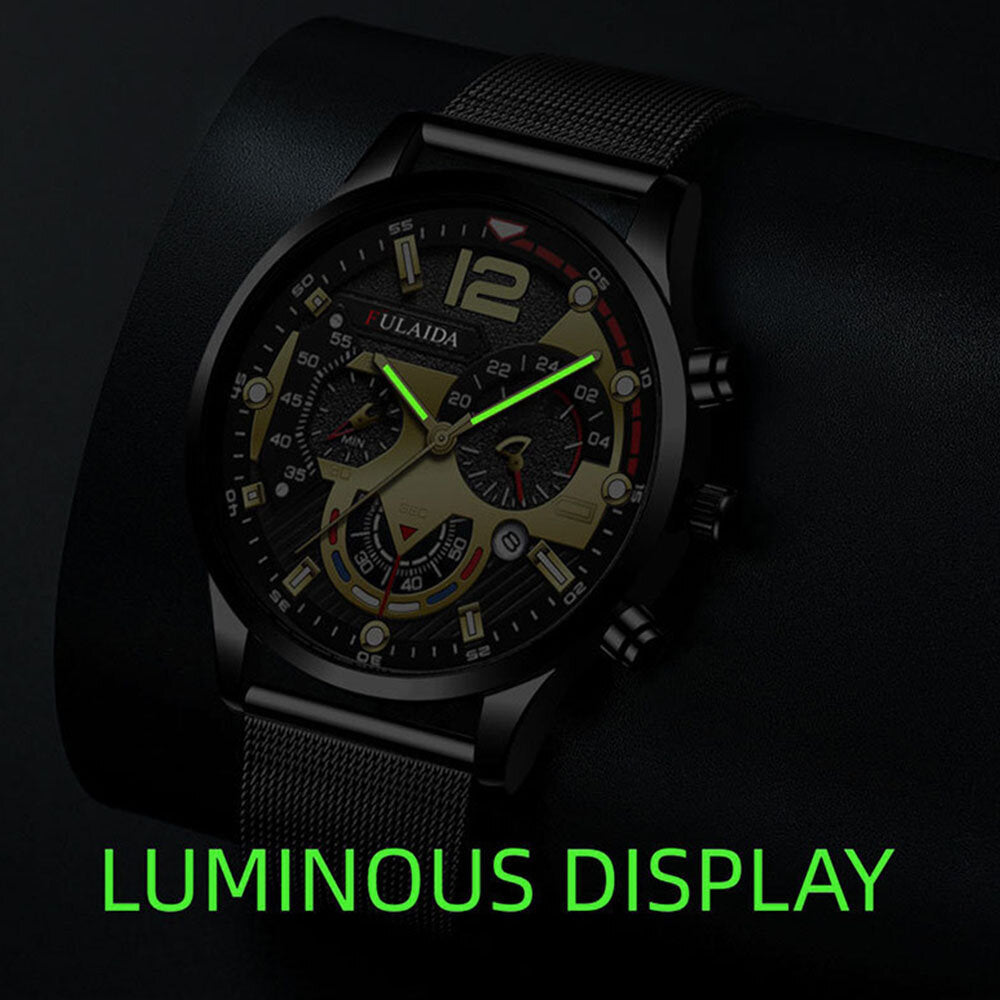 7 Colors Stainless Steel Business Casual Mesh Strap Luminous Hand Calendar Quartz Watch